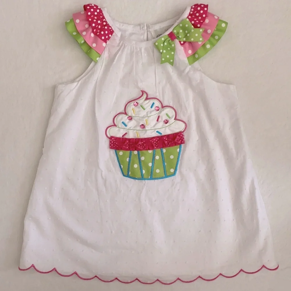 Rare Editions | Cupcake Swiss Dot Birthday Scallop Hem Dress E326267 White (5) - Picture 1 of 16